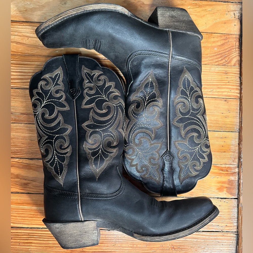 Ariat Black and Gold Embroidered Cowboy Boots